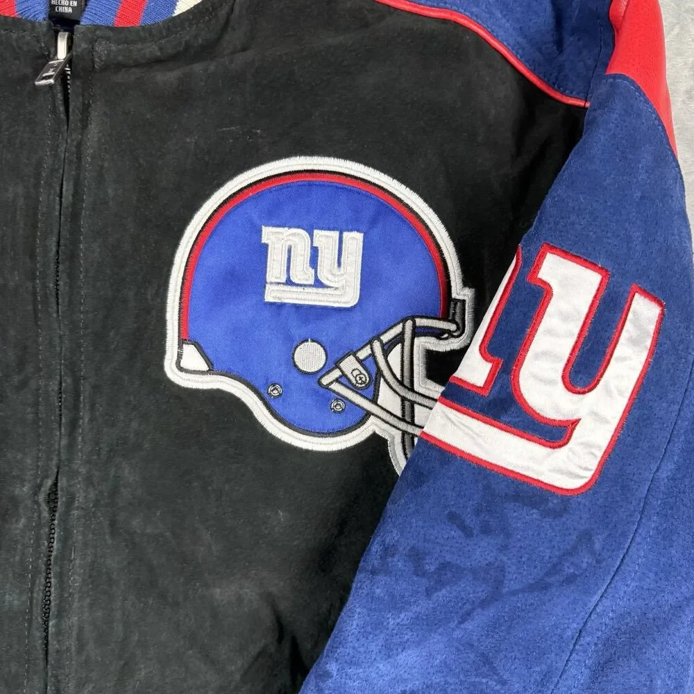 Vintage New York Giants Suede Leather Jacket XL NFL Team Apparel Full Zip Y2K